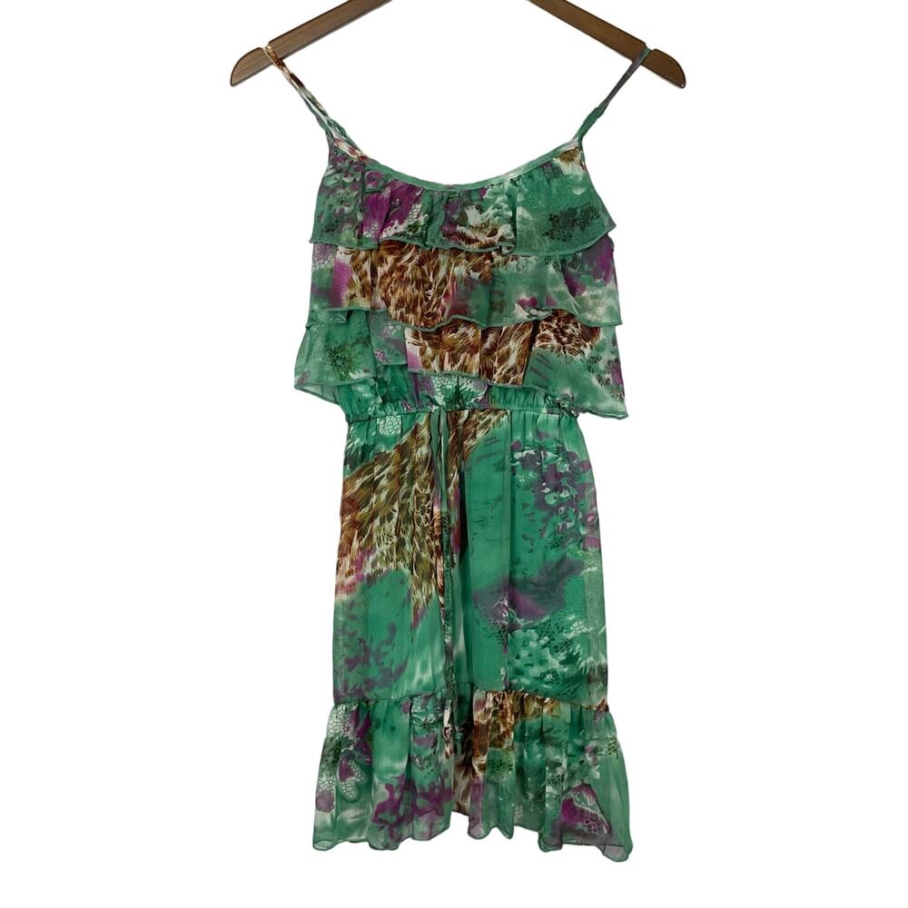 Rue 21 | NWT Green Chiffon Snake & Cheetah Print Ruffle Cami Mini Dress